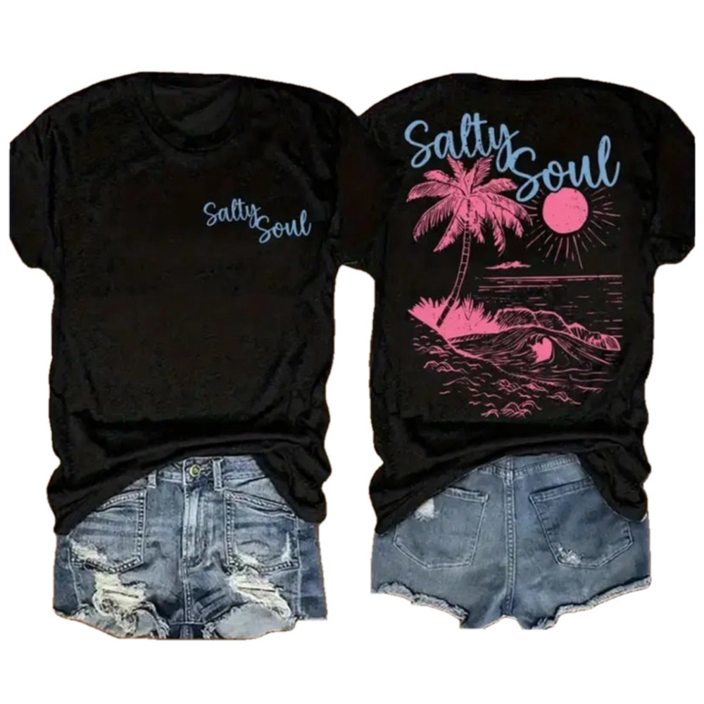 Women Caribbeanseal T-shirt Size XL Black with Salty Soul Print